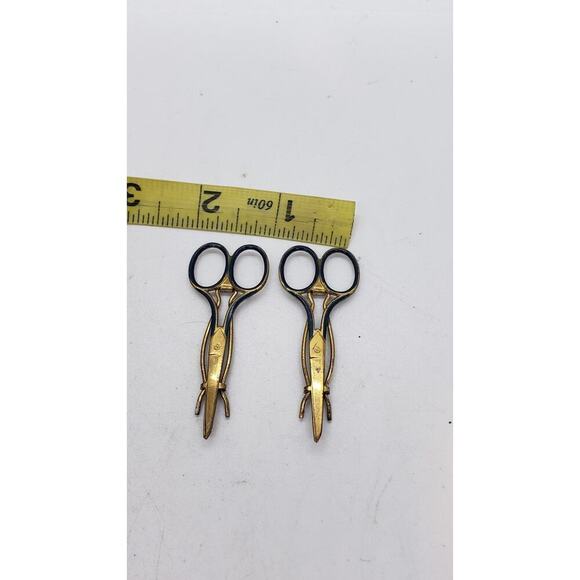 Set of 2 Vintage Gold Scissor Hair Barrette Scarf Clip Hair Sewing Collector main image 3